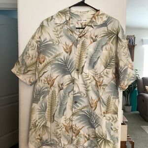 Pierre Cardin Green and Cream Leaf Print Shirt